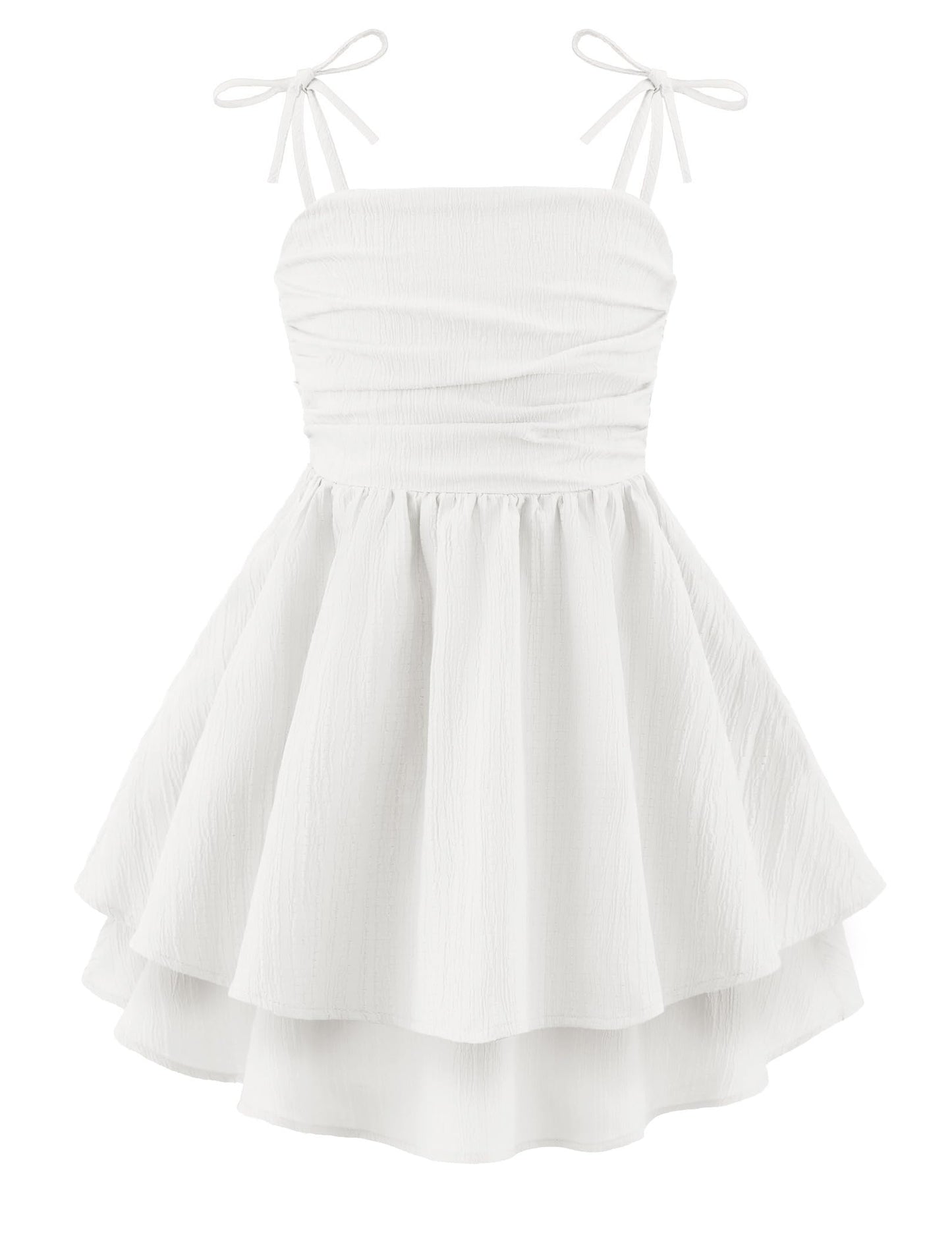 Arshiner Girls Summer Spaghetti Strap Dresses Flowy Tiered Ruched Smocked Back Casual Beach Midi Sundress