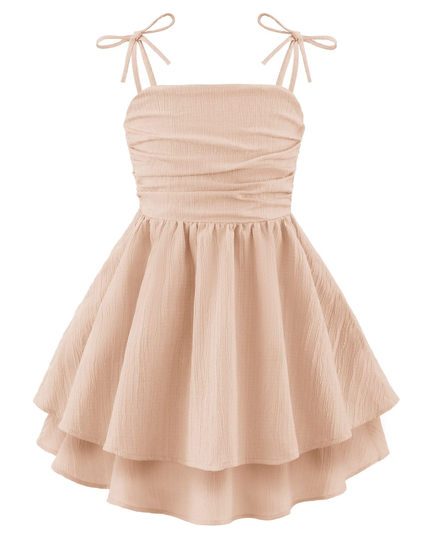 Arshiner Girls Summer Spaghetti Strap Dresses Flowy Tiered Ruched Smocked Back Casual Beach Midi Sundress