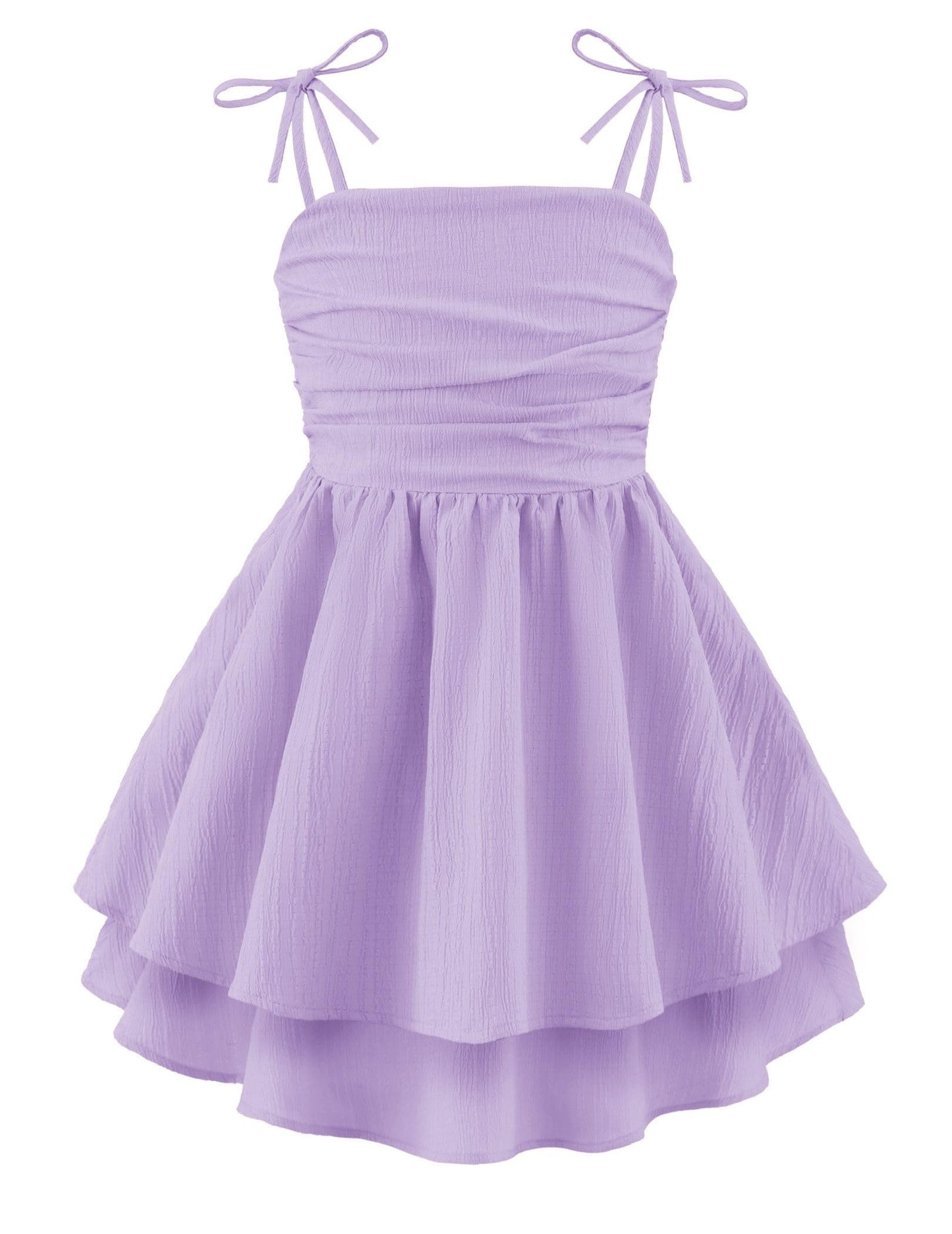 Arshiner Girls Summer Spaghetti Strap Dresses Flowy Tiered Ruched Smocked Back Casual Beach Midi Sundress