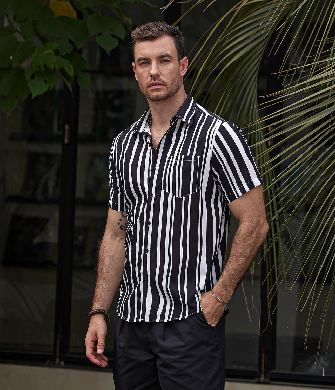 VATPAVE Mens Striped Summer Shirts Casual Button Down Short Sleeve Beach Stylish Untucked Hawaiian Shirts