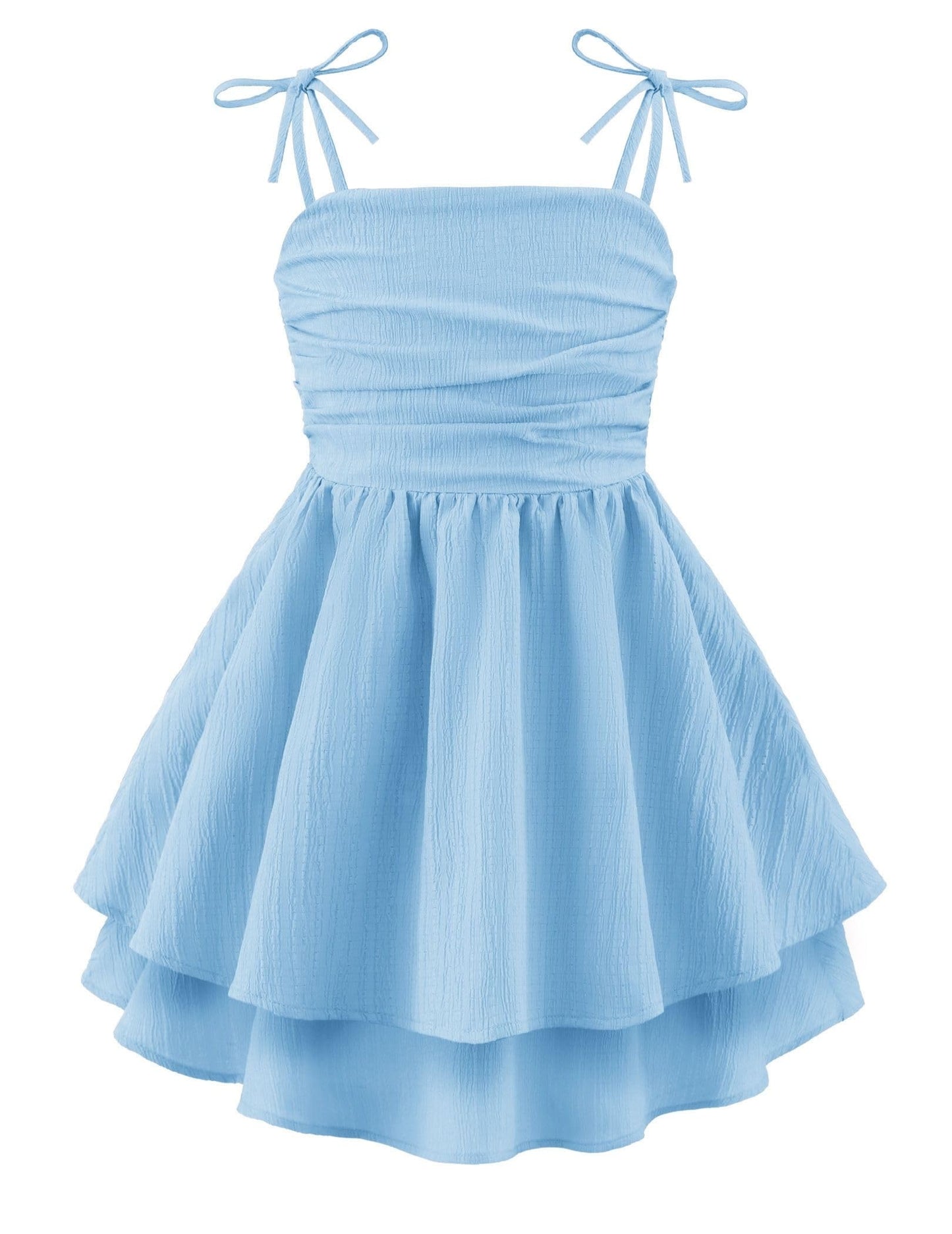 Arshiner Girls Summer Spaghetti Strap Dresses Flowy Tiered Ruched Smocked Back Casual Beach Midi Sundress