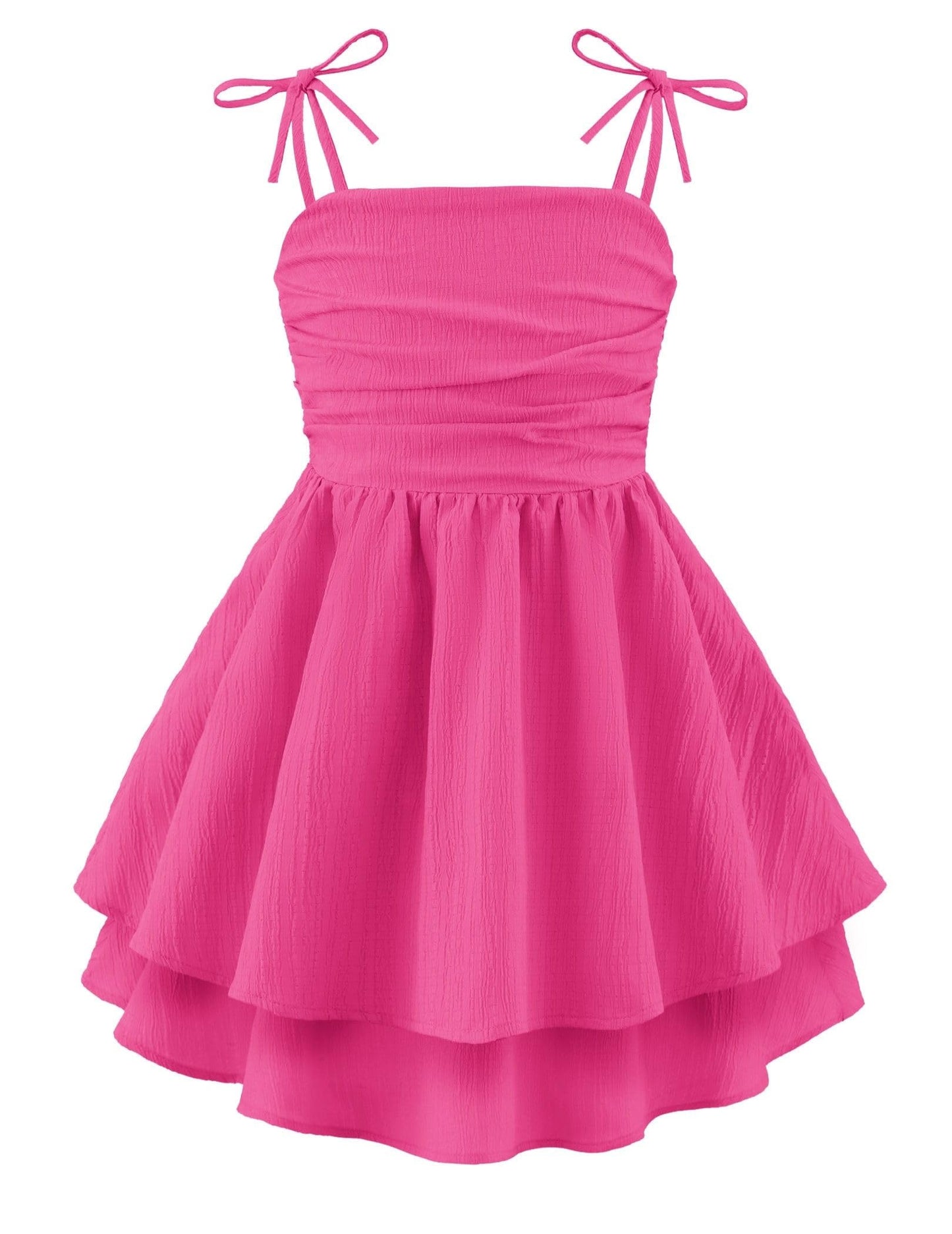 Arshiner Girls Summer Spaghetti Strap Dresses Flowy Tiered Ruched Smocked Back Casual Beach Midi Sundress