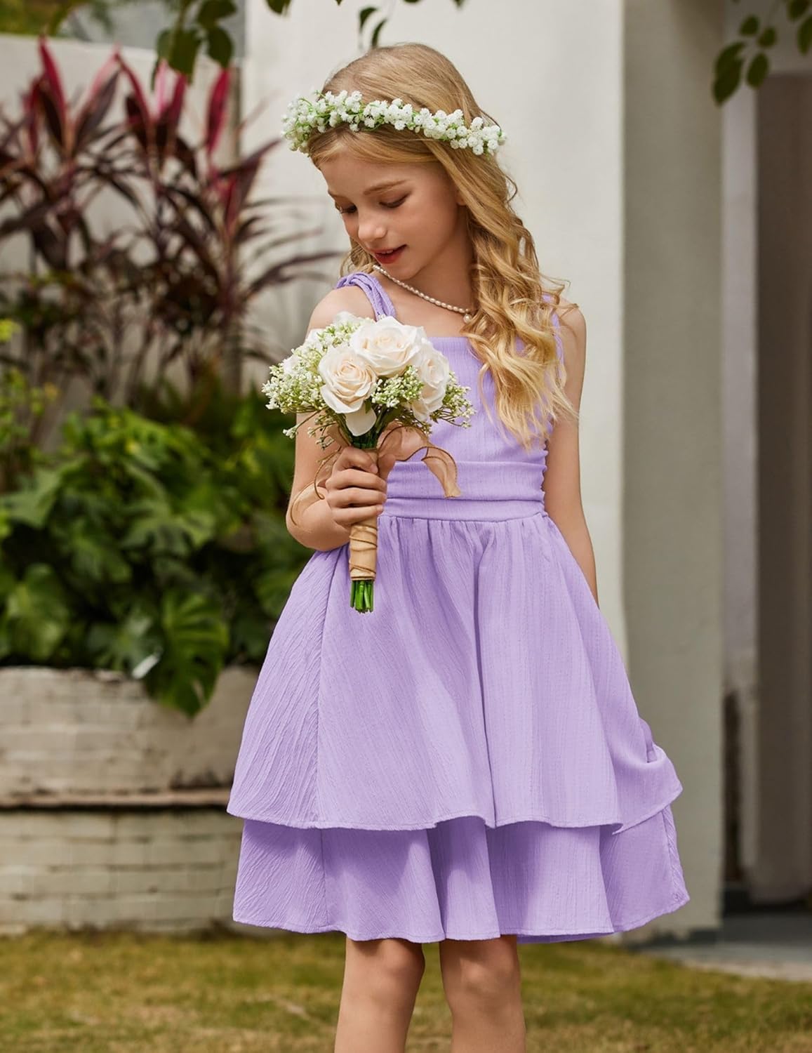 Arshiner Girls Summer Spaghetti Strap Dresses Flowy Tiered Ruched Smocked Back Casual Beach Midi Sundress