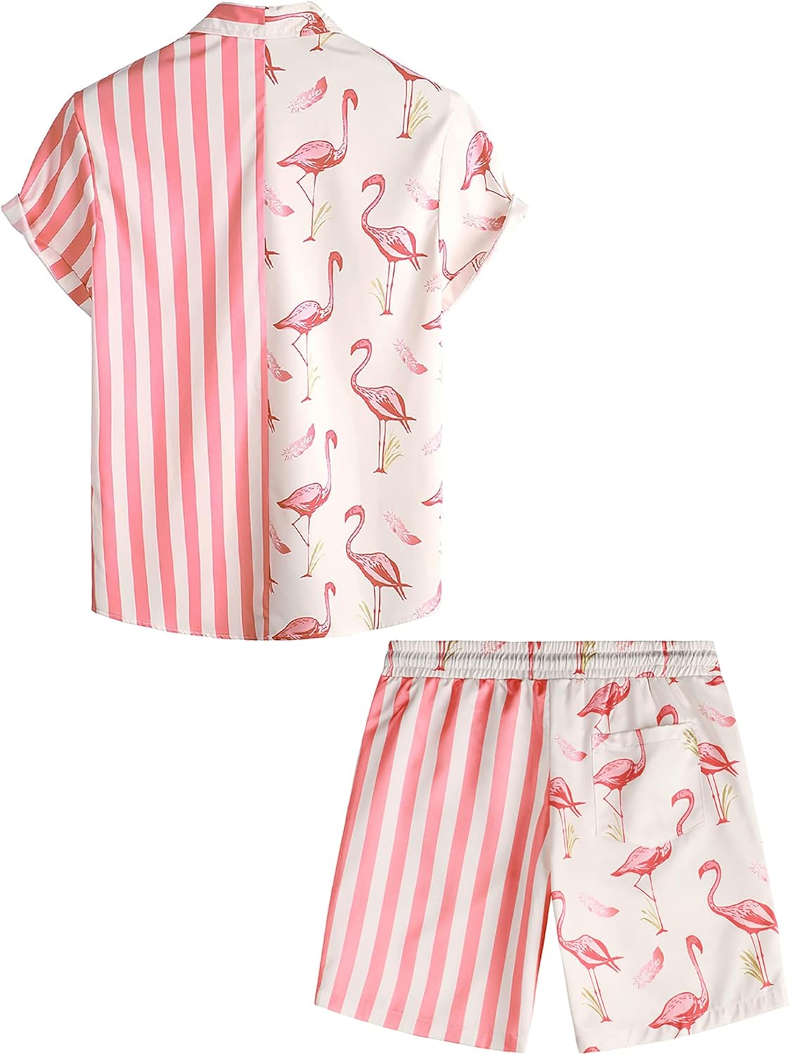 VATPAVE Mens Flamingo Hawaiian Sets Casual Short Sleeve Button Down Shirts Beach Outfits