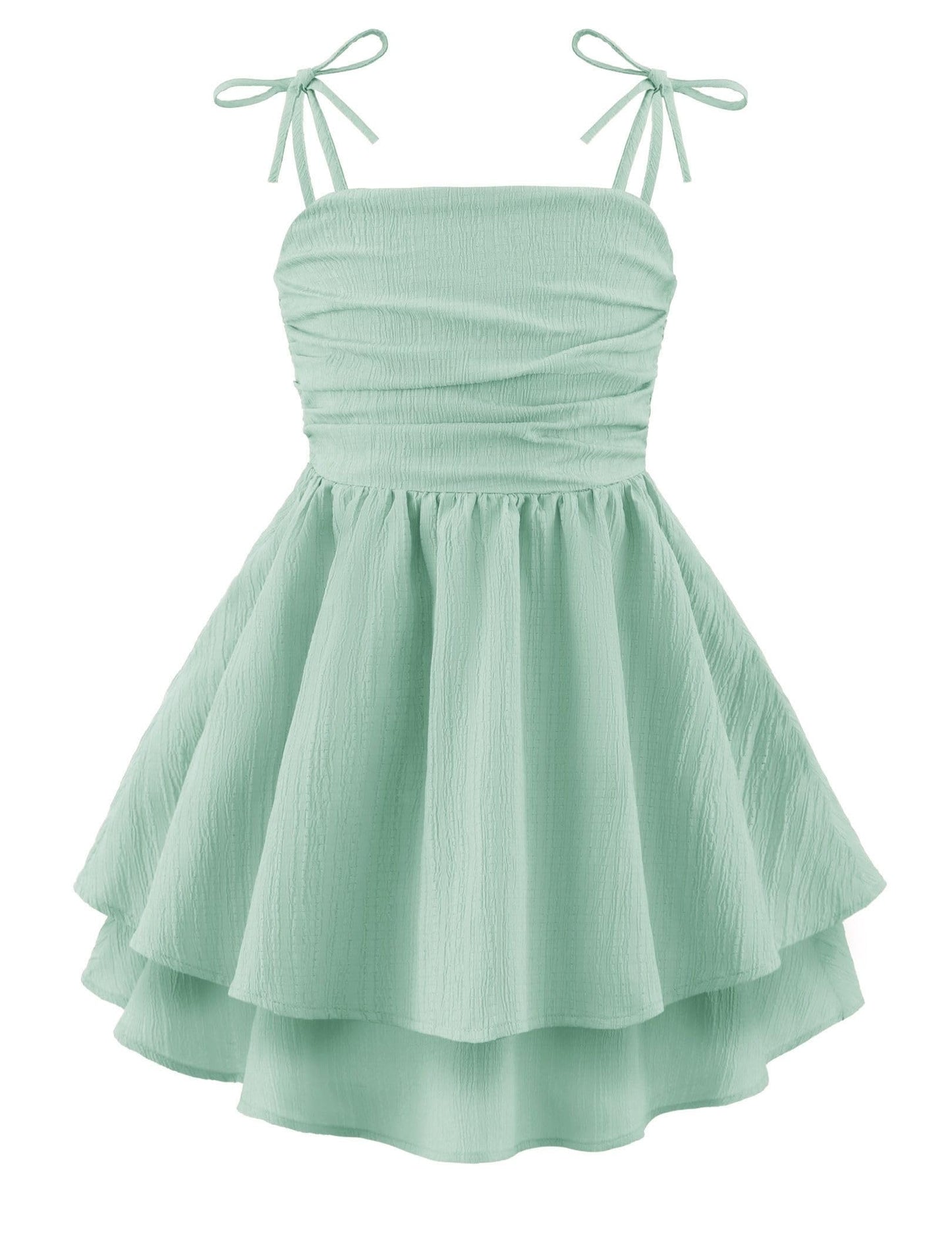 Arshiner Girls Summer Spaghetti Strap Dresses Flowy Tiered Ruched Smocked Back Casual Beach Midi Sundress