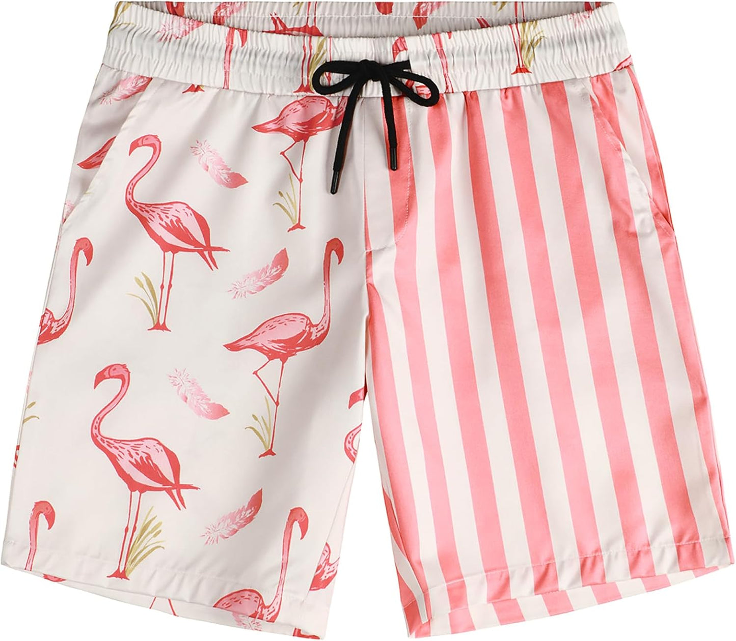 VATPAVE Mens Flamingo Hawaiian Sets Casual Short Sleeve Button Down Shirts Beach Outfits