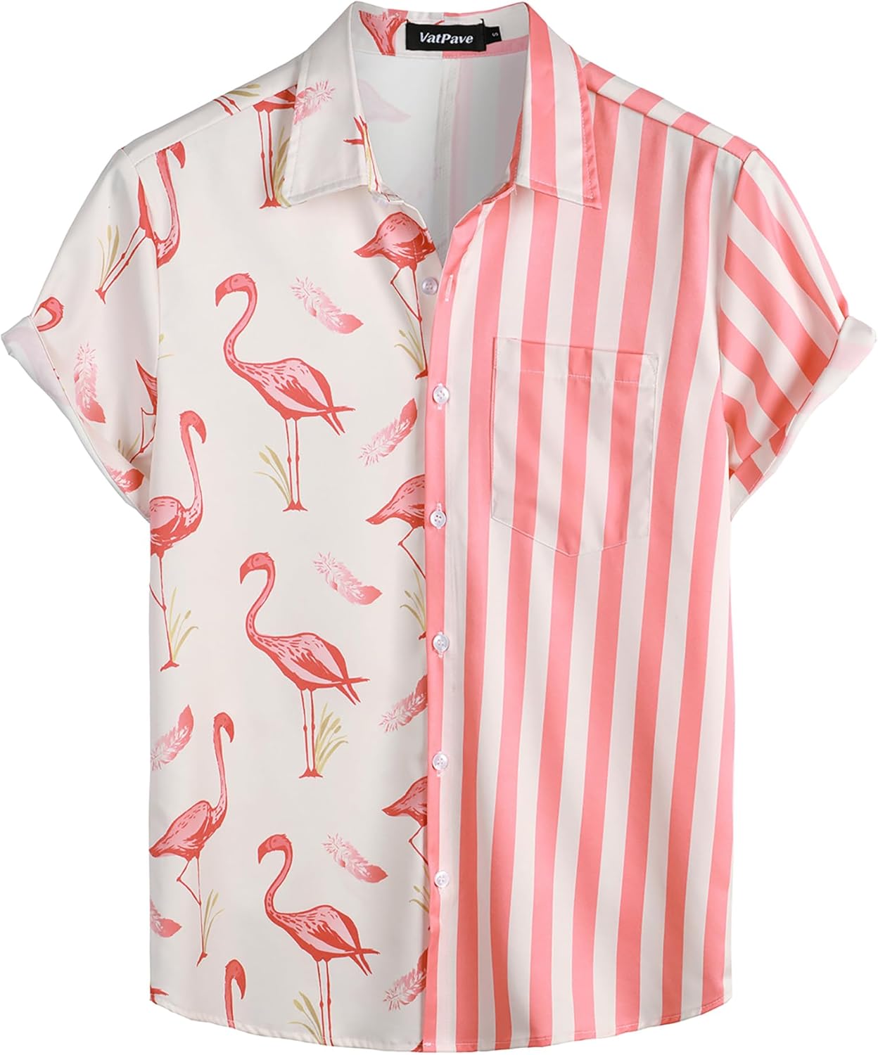 VATPAVE Mens Flamingo Hawaiian Sets Casual Short Sleeve Button Down Shirts Beach Outfits