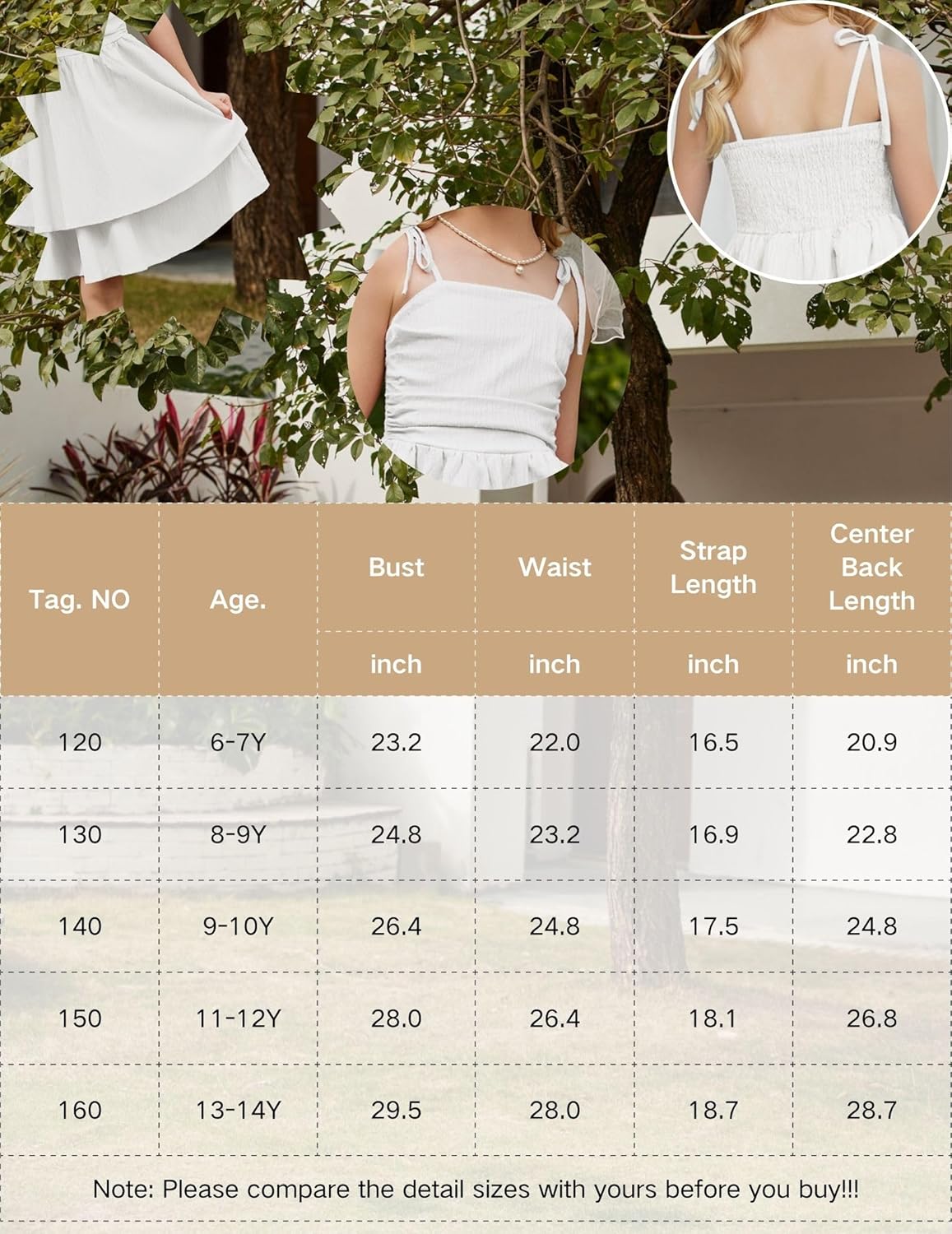 Arshiner Girls Summer Spaghetti Strap Dresses Flowy Tiered Ruched Smocked Back Casual Beach Midi Sundress