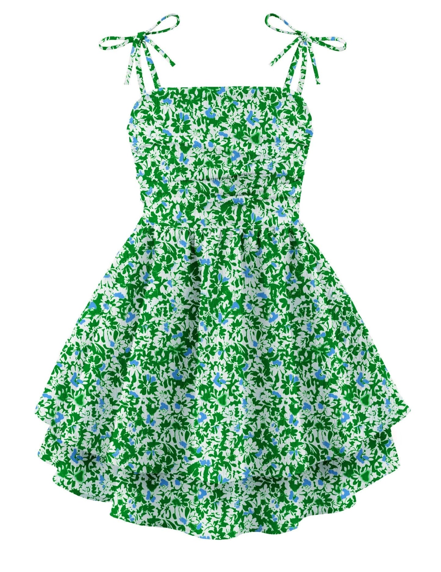 Arshiner Girls Summer Spaghetti Strap Dresses Flowy Tiered Ruched Smocked Back Casual Beach Midi Sundress