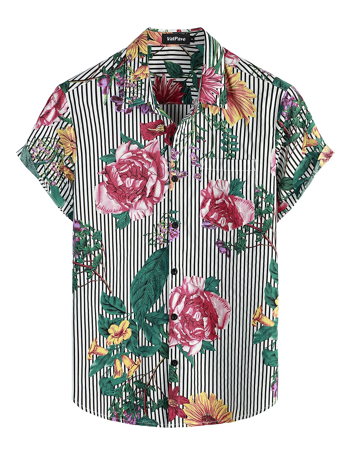 VATPAVE Mens Floral Hawaiian Shirt Casual Button Down Short Sleeve Aloha Beach Shirts