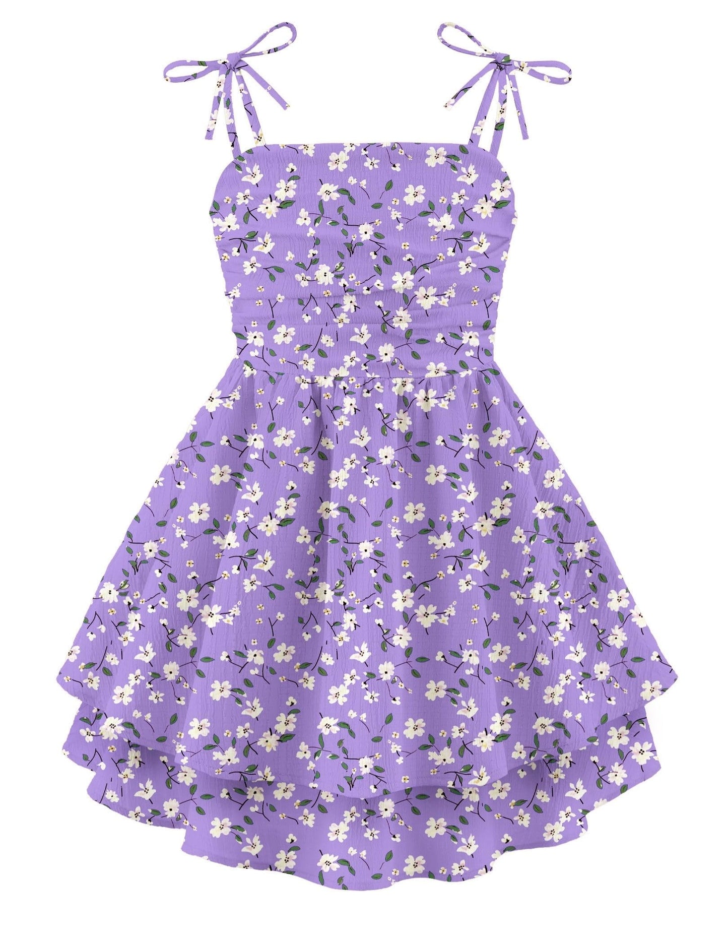 Arshiner Girls Summer Spaghetti Strap Dresses Flowy Tiered Ruched Smocked Back Casual Beach Midi Sundress