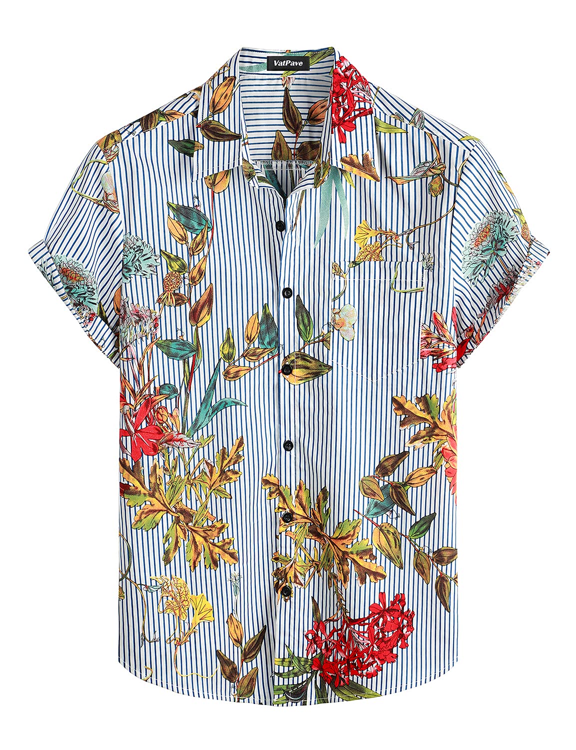 VATPAVE Mens Floral Hawaiian Shirt Casual Button Down Short Sleeve Aloha Beach Shirts
