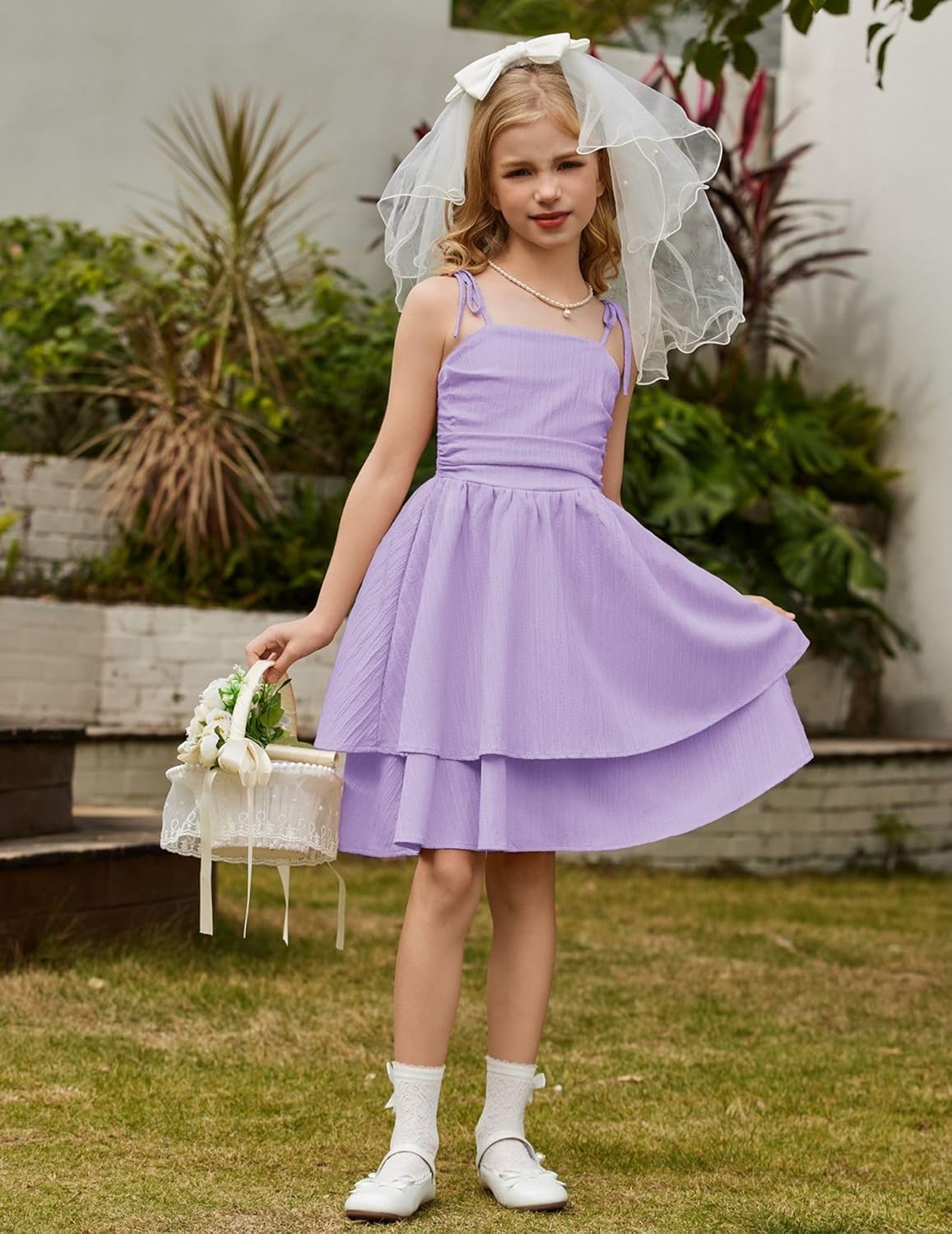 Arshiner Girls Summer Spaghetti Strap Dresses Flowy Tiered Ruched Smocked Back Casual Beach Midi Sundress
