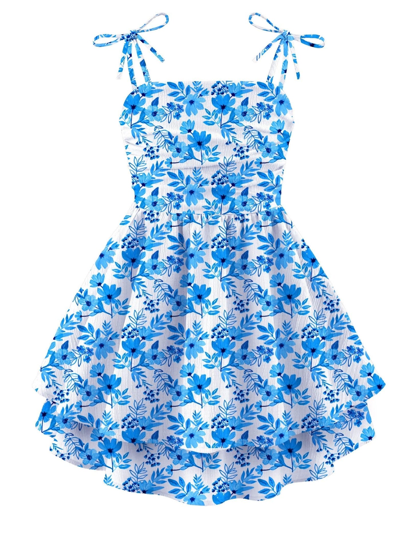 Arshiner Girls Summer Spaghetti Strap Dresses Flowy Tiered Ruched Smocked Back Casual Beach Midi Sundress