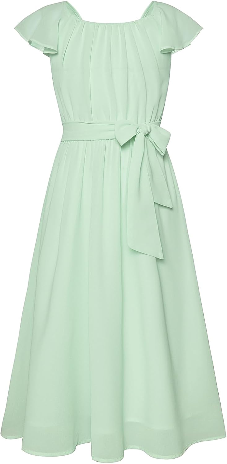 GRACE KARIN Girls Dress Formal Party Wedding Guest Pageant Dress for Teen Girls Ruffle Backless Maxi Sundress Size 6-14
