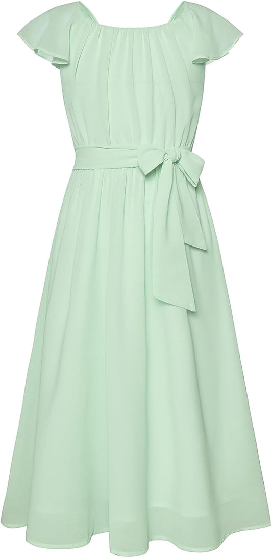 GRACE KARIN Girls Dress Formal Party Wedding Guest Pageant Dress for Teen Girls Ruffle Backless Maxi Sundress Size 6-14
