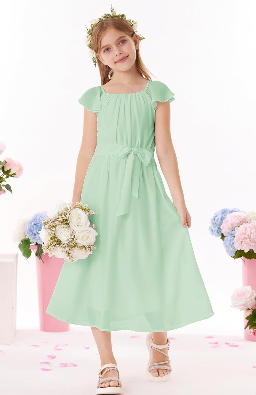GRACE KARIN Girls Dress Formal Party Wedding Guest Pageant Dress for Teen Girls Ruffle Backless Maxi Sundress Size 6-14