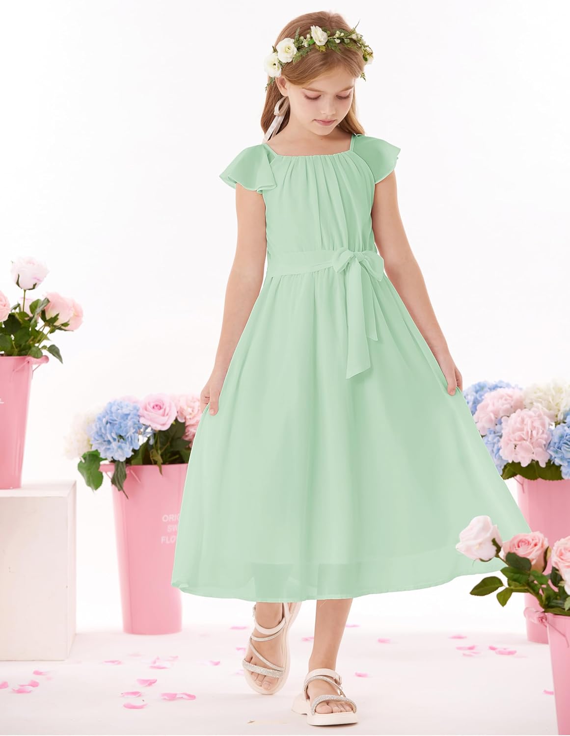 GRACE KARIN Girls Dress Formal Party Wedding Guest Pageant Dress for Teen Girls Ruffle Backless Maxi Sundress Size 6-14