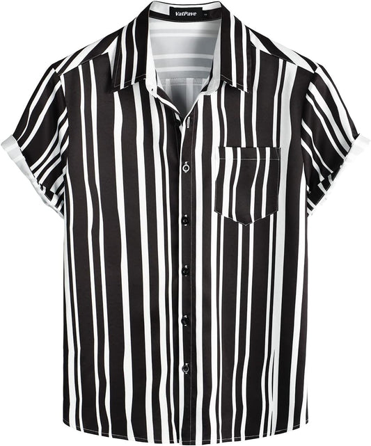 VATPAVE Mens Striped Summer Shirts Casual Button Down Short Sleeve Beach Stylish Untucked Hawaiian Shirts