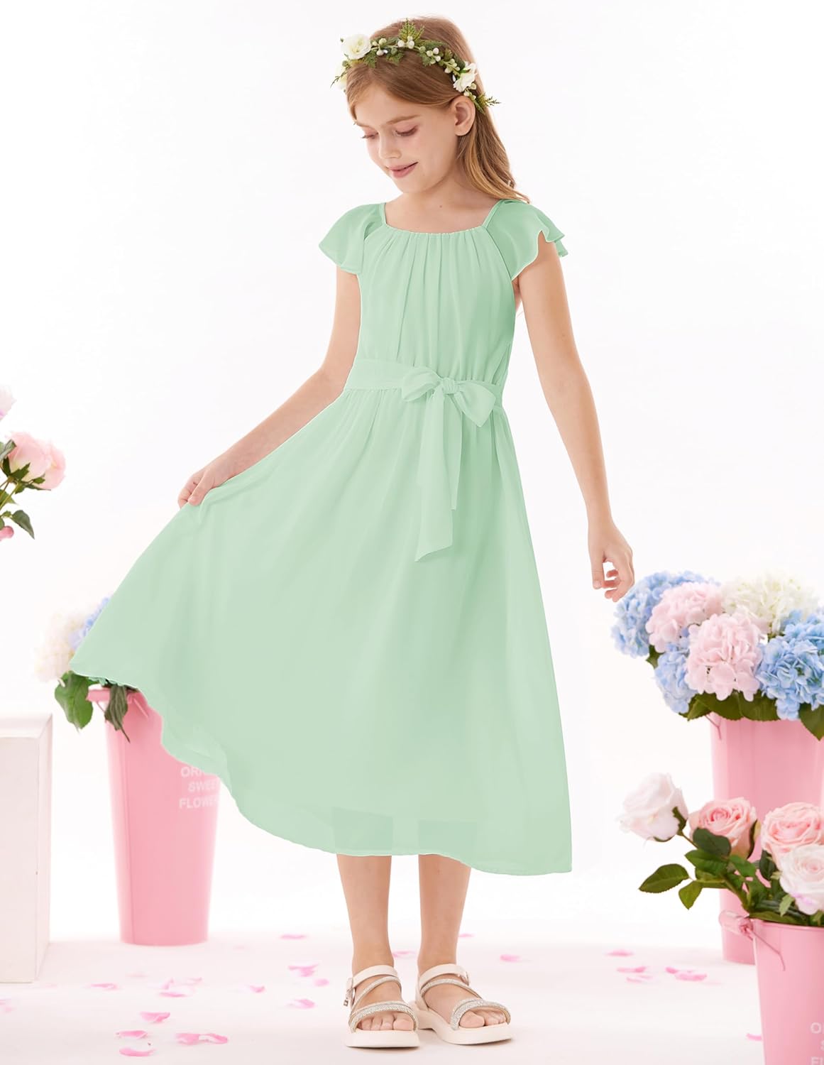 GRACE KARIN Girls Dress Formal Party Wedding Guest Pageant Dress for Teen Girls Ruffle Backless Maxi Sundress Size 6-14