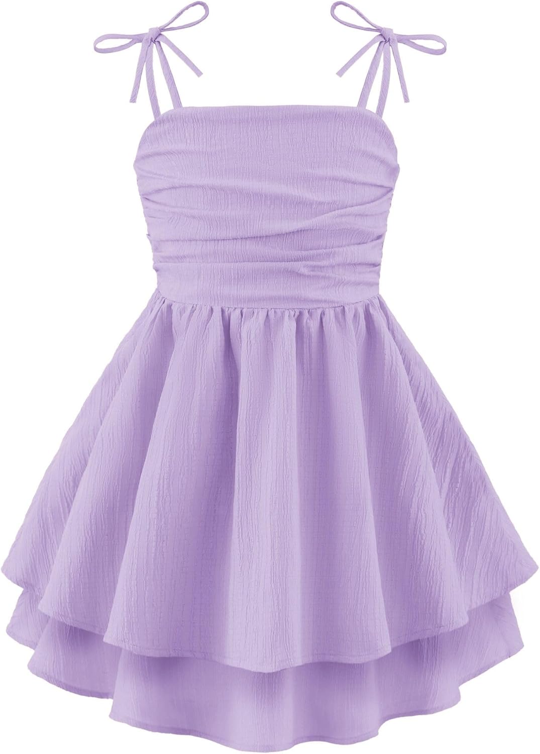 Arshiner Girls Summer Spaghetti Strap Dresses Flowy Tiered Ruched Smocked Back Casual Beach Midi Sundress
