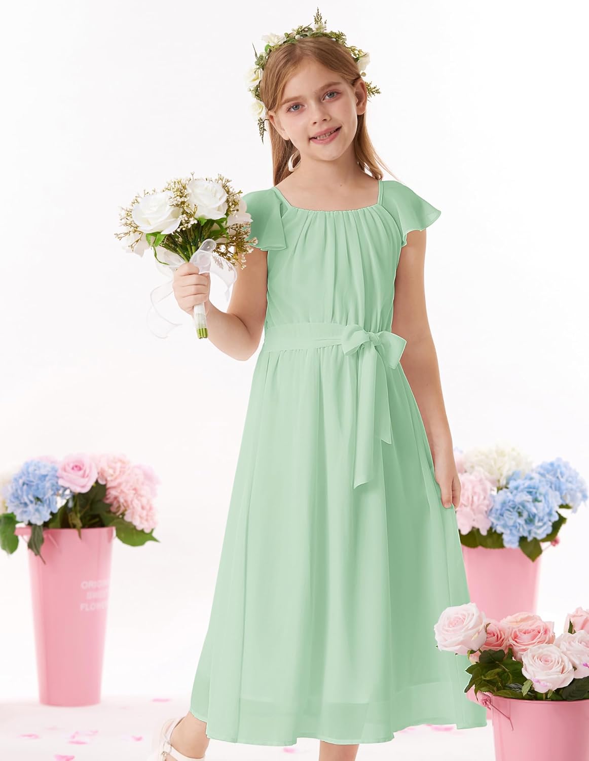 GRACE KARIN Girls Dress Formal Party Wedding Guest Pageant Dress for Teen Girls Ruffle Backless Maxi Sundress Size 6-14