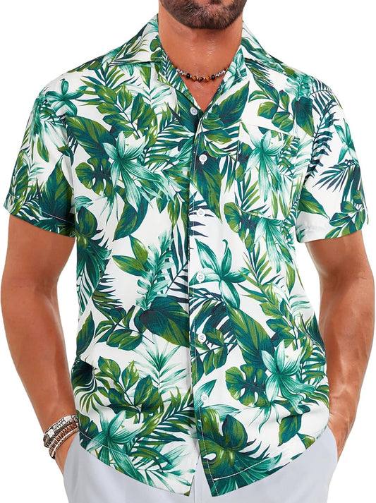 ELETOP Men's Hawaiian Shirts Short Sleeve Floral Beach Shirts Button Down Tropical Aloha Vacation Shirts
