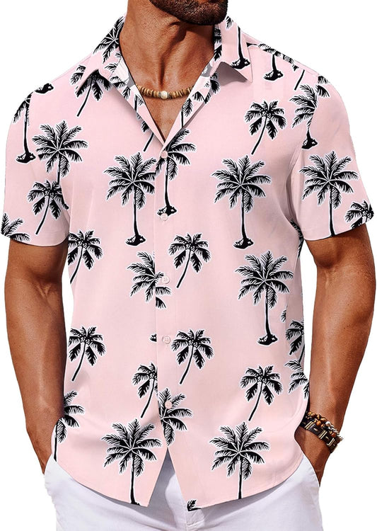 COOFANDY Mens Hawaiian Shirt Short Sleeve Button Down Shirts Tropical Floral Summer Beach Shirts