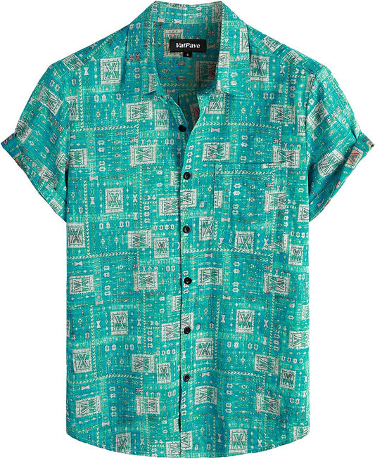 VATPAVE Mens Front Pocket Hawaiian Shirts Casual Floral Shirts Short Sleeve Button Down Beach Tropical Shirts