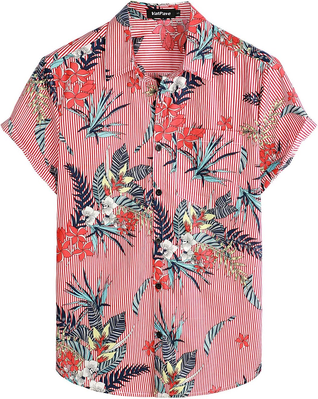 VATPAVE Mens Floral Hawaiian Shirt Casual Button Down Short Sleeve Aloha Beach Shirts