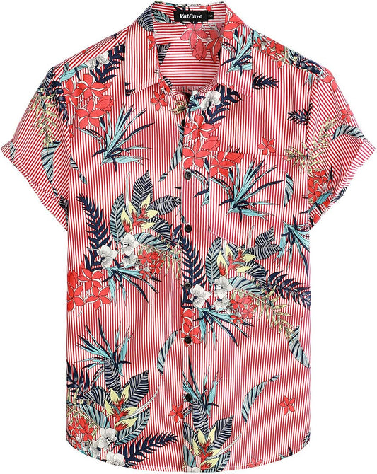 VATPAVE Mens Floral Hawaiian Shirt Casual Button Down Short Sleeve Aloha Beach Shirts